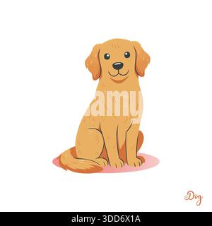 Un joyeux Golden retriever assis poliment : de grands yeux étincelants regardant vers l'avant, des oreilles souples et un doux sourire plein de chaleur et de loyauté. Illustration de Vecteur