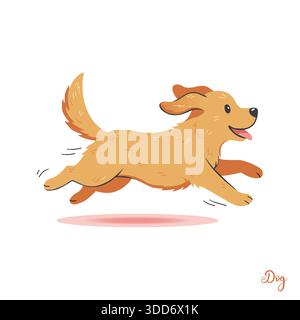 Un chiot joyeux Golden retriever qui tourne à toute vitesse : oreilles battantes, langue tendue, yeux brillants d'excitation et de pur bonheur. Illustration de Vecteur