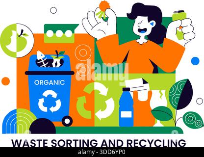 Concept de tri et de recyclage des déchets illustration vectorielle montrant la gestion environnementale durable et les pratiques écologiques en arrière-plan Illustration de Vecteur