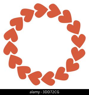 Cadre circulaire simple fait de formes de coeur rouge audacieux disposés dans un anneau propre et moderne. Design minimaliste et ludique parfait pour la Saint-Valentin, l'amour Illustration de Vecteur