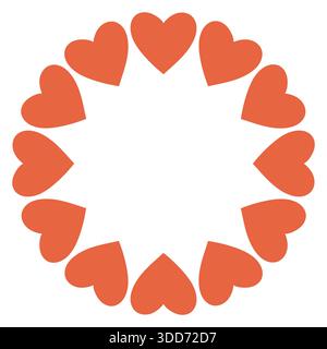 Cadre circulaire simple fait de formes de coeur rouge audacieux disposés dans un anneau propre et moderne. Design minimaliste et ludique parfait pour la Saint-Valentin, l'amour Illustration de Vecteur
