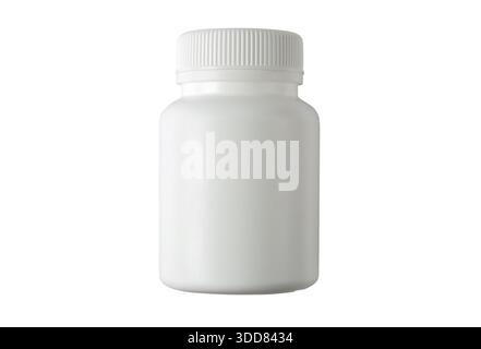 Bouteille en plastique blanc vierge avec bouchon à vis isolé sur fond blanc. Nettoyer la maquette d'emballage minimale pour les cosmétiques, les suppléments, la pharmacie, les soins de la peau, Banque D'Images