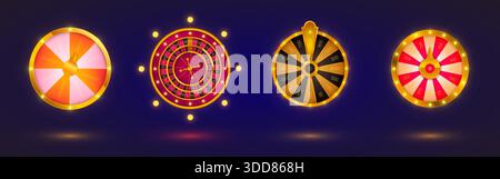 Jeu de casino roue de fortune avec conception de spin de roulette - maquette vectorielle 3D réaliste du prix chanceux. Disposition de cercle noir, or et rouge avec des chiffres et des effets de lumière néon pour les jeux de gros gains. Illustration de Vecteur