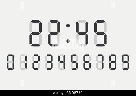 Numéros d'horloge numérique définis pour les calculatrices ou les chiffres électriques de 0 à 9 pour les horloges ou les compteurs électroniques illustration vectorielle Illustration de Vecteur