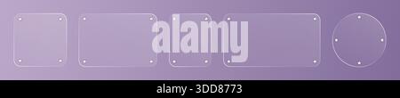 Plaque de verre réaliste avec rivets. Cadre acrylique blanc avec bannière rectangulaire, carrée et circulaire avec illustration vectorielle de trait lumineux Illustration de Vecteur
