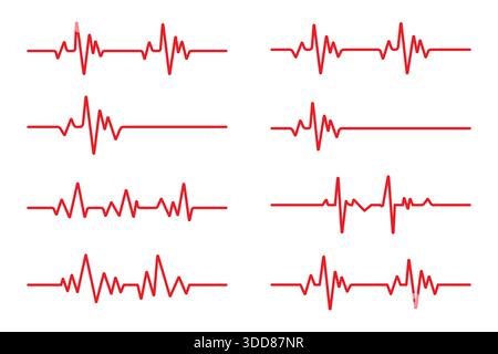 Collection de jeu de rythme cardiaque, électrocardiogramme, ECG - signal ECG, illustration vectorielle de concept de ligne de pouls de battement cardiaque avec trait modifiable Illustration de Vecteur