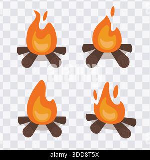 Doodle Flat Clipart ensemble de feux de joie brûlants Campsite Element Collection.Vector illustration Illustration de Vecteur