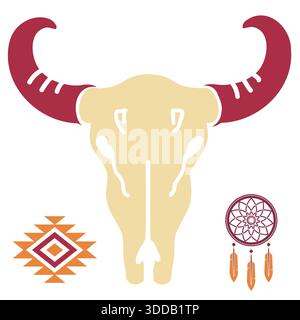 Illustration vectorielle de symbole de crâne de l'ouest sauvage pour l'impression ou la conception. Logo vectoriel avec crâne de taureau et texte Howdy pour t-shirt Illustration de Vecteur