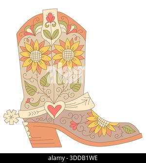Bottes de cow-boy et chapeau WESTERN. Vector Cowgirl graphique illustration dessinée à la main rodéo vêtements de cowboy isolés sur blanc pour l'impression ou la conception Illustration de Vecteur
