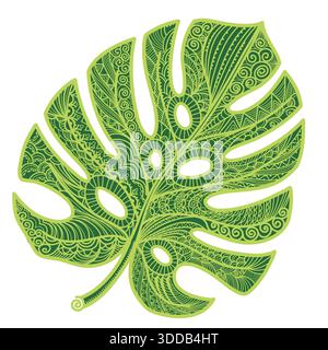 Décoration design abstrait style ligne feuille verte Monstera. Décoration Vector Monstera isolé sur fond blanc pour l'impression. Illustration de Vecteur