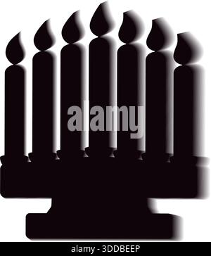 Silhouette Candlestick avec sept bougies brûlantes autocollant icône pictogramme minimaliste Flat Design idée. Illustration vectorielle isolée vacances contenu connexe médias sociaux publiez des flyers élément de conception idée Illustration de Vecteur