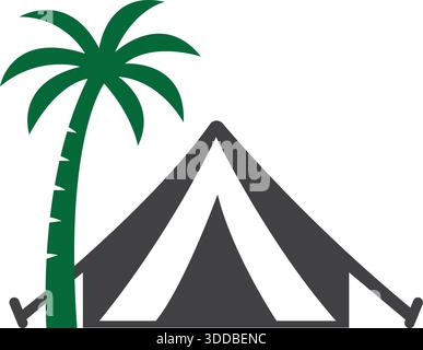 Tente Palm Tree Travel Adventure logo Design Tourism Vector Icon Template Illustration de Vecteur