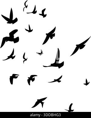 Conception vectorielle de floc de silhouette d'oiseaux volants Illustration de Vecteur