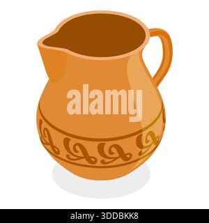 Ensemble plat isométrique 3D d'articles en céramique vintage, poterie argile. Point 3 Banque D'Images