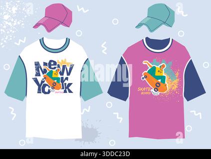 Urban t-shirt skateboard design New York avec illustration imprimable skater. Vêtements de mode de tshirt de couleur vectorielle pour les patineurs mignons avec style de rue Ty Illustration de Vecteur