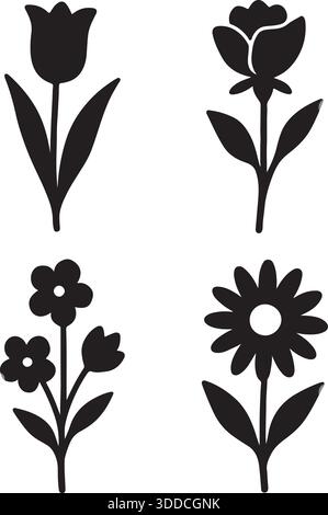 Florale Silhouette Set illustration vectorielle noir et blanc Illustration de Vecteur
