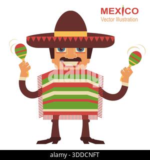 Homme mexicain jouant maracas.illustration vectorielle sur blanc Illustration de Vecteur