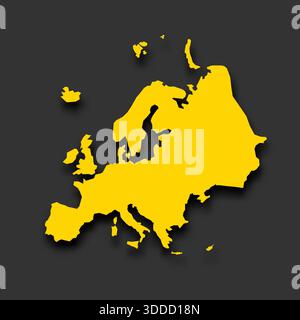 La carte montre la silhouette du continent européen. Il est conçu dans un style vectoriel simple avec une couleur jaune sur un fond sombre. Cette représentation met en évidence les limites. Illustration de Vecteur