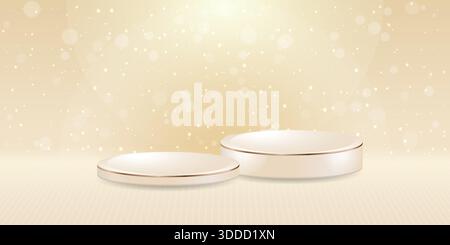 Podium bleu 3D futuriste avec podium en bande dorée, parfait pour le concept de technologie, l'affichage de produit, la maquette, Showroom Showcase et Modern Design Scen Illustration de Vecteur