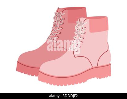 Rose grosse dentelle bottine femme Flat paire. Col rembourré avec crampon pour réception, gala, soirée sophistiquée, illustration de mode technique CAD maquette vectorielle homme unisexe style isolé raffiné Illustration de Vecteur