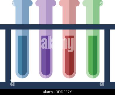 Tubes à essai colorés avec des liquides organisés dans un portoir de laboratoire. Illustration de Vecteur
