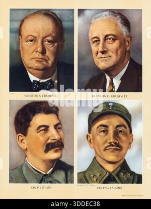 Affiche du magazine LIFE 1943 - quatre dirigeants de la seconde Guerre mondiale - Winston Churchill, Franklin D. Roosevelt, Joseph Staline et Chiang Kai-Shek Banque D'Images