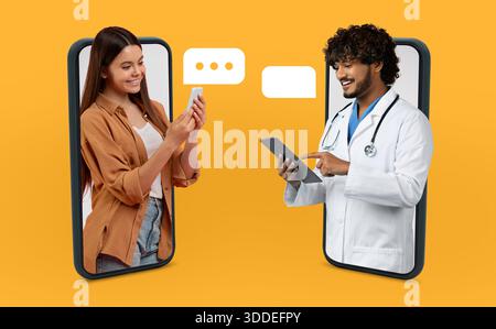 Consultation de télémédecine entre médecin indien et patient utilisant des appareils mobiles Banque D'Images