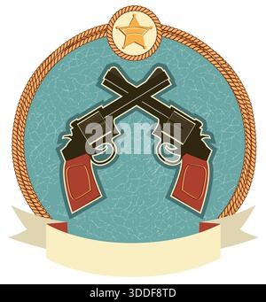 Pistolets revolver croisés illustration vintage. Pistolets occidentaux, vecteur d'arme de cow-boy, symbole de pistolet Wild West. Conception de deux revolver de pistolet logo avec des balles Illustration de Vecteur