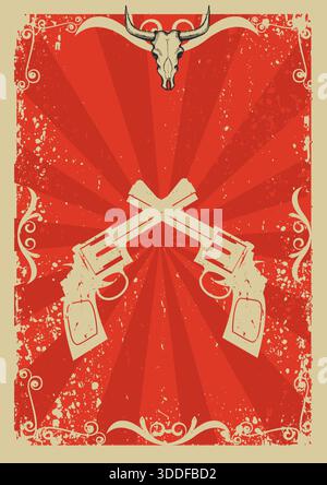 Pistolets revolver croisés illustration vintage. Pistolets occidentaux, vecteur d'arme de cow-boy, symbole de pistolet Wild West. Conception de deux revolver de pistolet logo avec des balles Illustration de Vecteur
