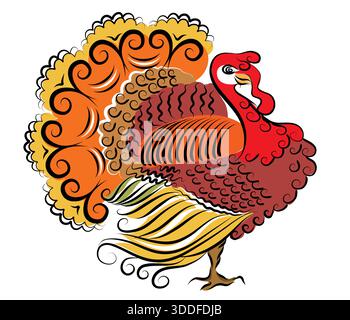 Oiseau de dinde de Thanksgiving pour illustration vectorielle festive de Happy Thanksgiving Day. Cute turkey vecteur est parfait pour les conceptions d'enfants, les impressions, les cartes Illustration de Vecteur