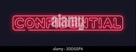 Signe confidentiel au néon rouge dans un design vectoriel minimal, adapté aux avertissements de confidentialité et aux contenus sensibles. Une lueur nette souligne la restriction. Illustration de Vecteur
