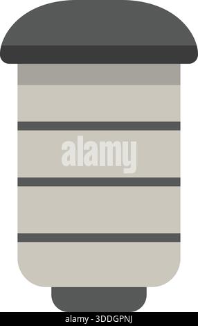 Suspension verticale nervurée dans les tons gris avec un chapeau et une base sombres, stylisée comme un luminaire d'atelier. Illustration de Vecteur