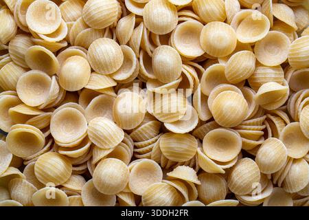 Gros plan de fond de pâtes orecchiette non cuites Banque D'Images