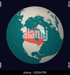 Canada sur la carte. Globe centré sur le Canada. Emplacement du pays sur la carte du monde. Palette de couleurs sarcelle menthe pâle. Illustration de Vecteur