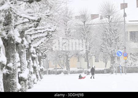 Enköping 20260101 Storm Anna a emménagé à Enköping le jour de l'an avec de fortes chutes de neige.photo : Fredrik Sandberg/TT/Code 10080 ce texte est traduit automatiquement crédit : TT News Agency/Alamy Live News Banque D'Images