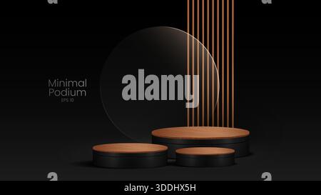 Minima podium étapes et plate-forme de vitrine de produit avec couvertures en bois et doré en forme ronde et carrée. Scènes de podium en bois et plat de vitrine de produit Illustration de Vecteur