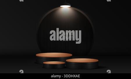 Minima podium étapes et plate-forme de vitrine de produit avec couvertures en bois et doré en forme ronde et carrée. Scènes de podium en bois et plat de vitrine de produit Illustration de Vecteur