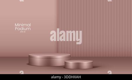 Minima podium étapes et plate-forme de vitrine de produit avec couvertures en bois et doré en forme ronde et carrée. Scènes de podium en bois et plat de vitrine de produit Illustration de Vecteur