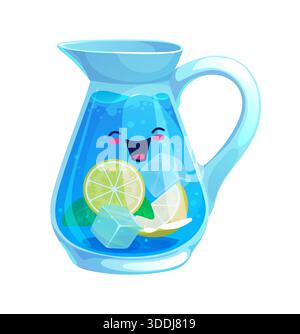 Boisson d'eau de dessin animé dans le pichet en verre bleu kawaii Illustration de Vecteur