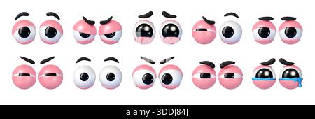 Dessins animés 3d yeux, googly personnages oculaires ensemble Illustration de Vecteur