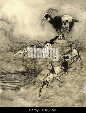 Arthur Rackham - des contes de fées des Frères Grimm - le loup et les sept petits enfants Banque D'Images