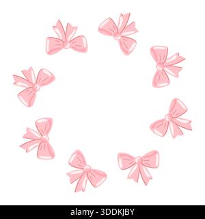 Cadre rond avec des noeuds roses et espace pour le texte Illustration de Vecteur