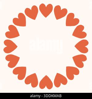 Cadre circulaire simple fait de formes de coeur rouge audacieux disposés dans un anneau propre et moderne. Design minimaliste et ludique parfait pour la Saint-Valentin, l'amour Illustration de Vecteur