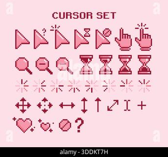 Jeu de curseurs de pixels de neige roses Illustration de Vecteur