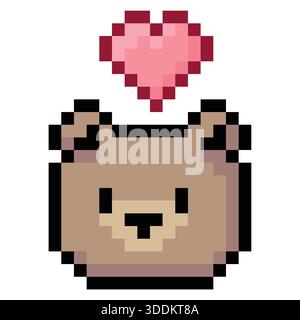 Illustration pixel art de la tête d'ours avec amour Illustration de Vecteur