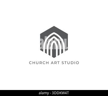 Modèle de logo de fenêtre en vitrail minimal Church Illustration de Vecteur