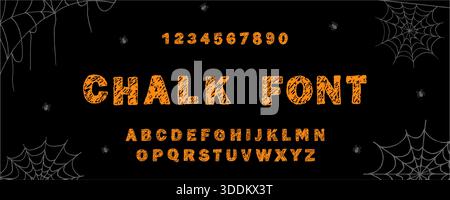 Crayon alphabet anglais. Police d'Halloween effrayante. Typescript ludique et enfantin. Texture de craie funky pour fête, invitation. Illustration vectorielle Illustration de Vecteur