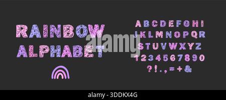 Crayon alphabet anglais. Police gribouillage colorée avec un style enfantin. Des designs ludiques et pour des projets à thème scolaire ou de fête. Illustration vectorielle Illustration de Vecteur