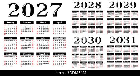 Un modèle de calendrier établi pour une année 2027 - 2031. Illustration de Vecteur