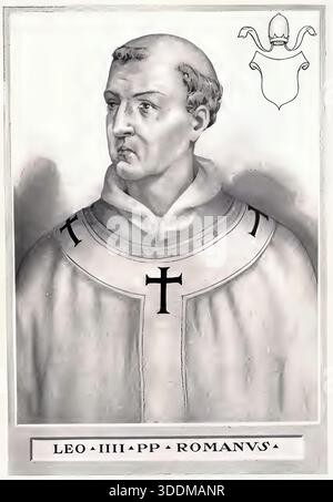Léon IV (né vers 790, mort le 17 juillet 855 à Rome) fut pape du 10 avril 847 jusqu'à sa mort. Reproduction historique, authentique, restaurée numériquement d'un original du XIXe siècle. Date d'enregistrement non indiquée. Banque D'Images